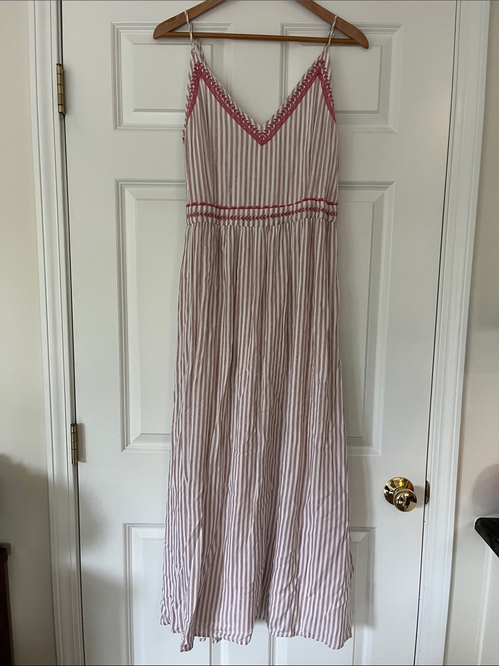 Japna Pink & White Striped Maxi Slip Dress with Lace Trim